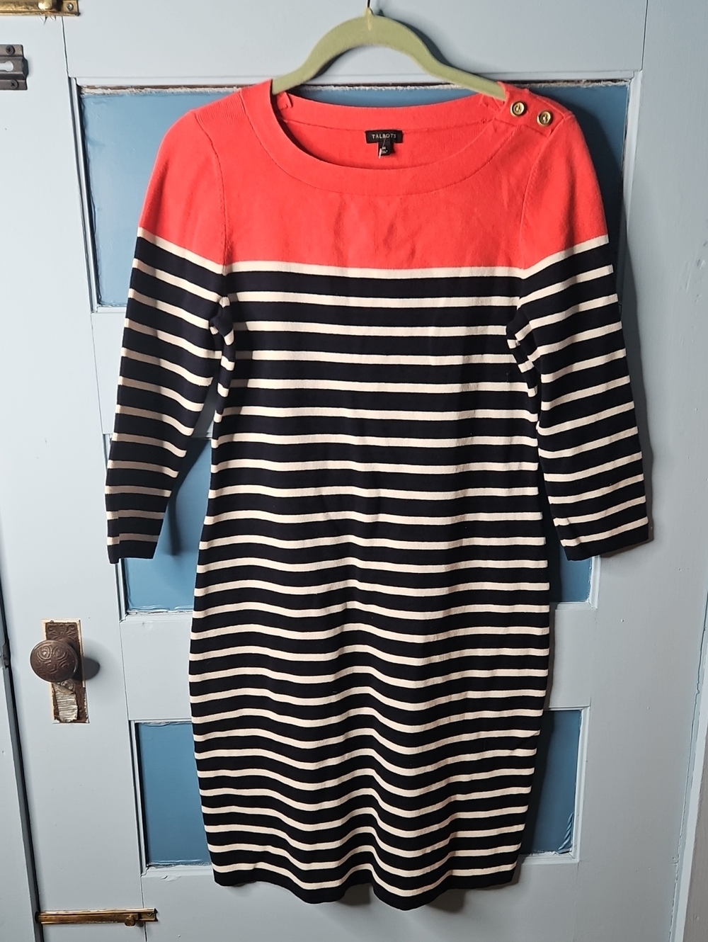 Talbots Red Navy & White Striped Boatneck Sweater Dress Medium
